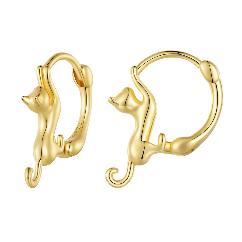 Cat Hoop Earrings - Gold - Cat earrings