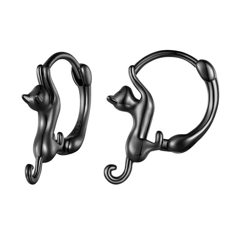 Cat Hoop Earrings - Black Gold - Cat earrings
