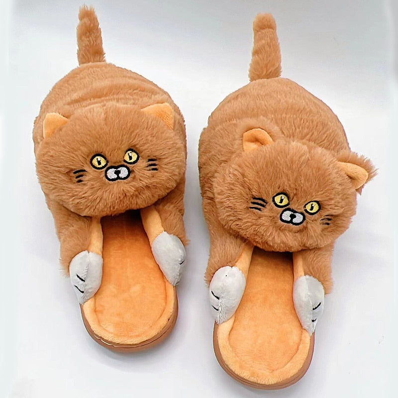 Cat Hug Slippers - Khaki / 4.5 - Cat slippers