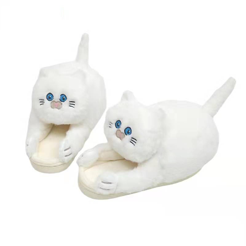 Cat Hug Slippers - White / 4.5 - Cat slippers
