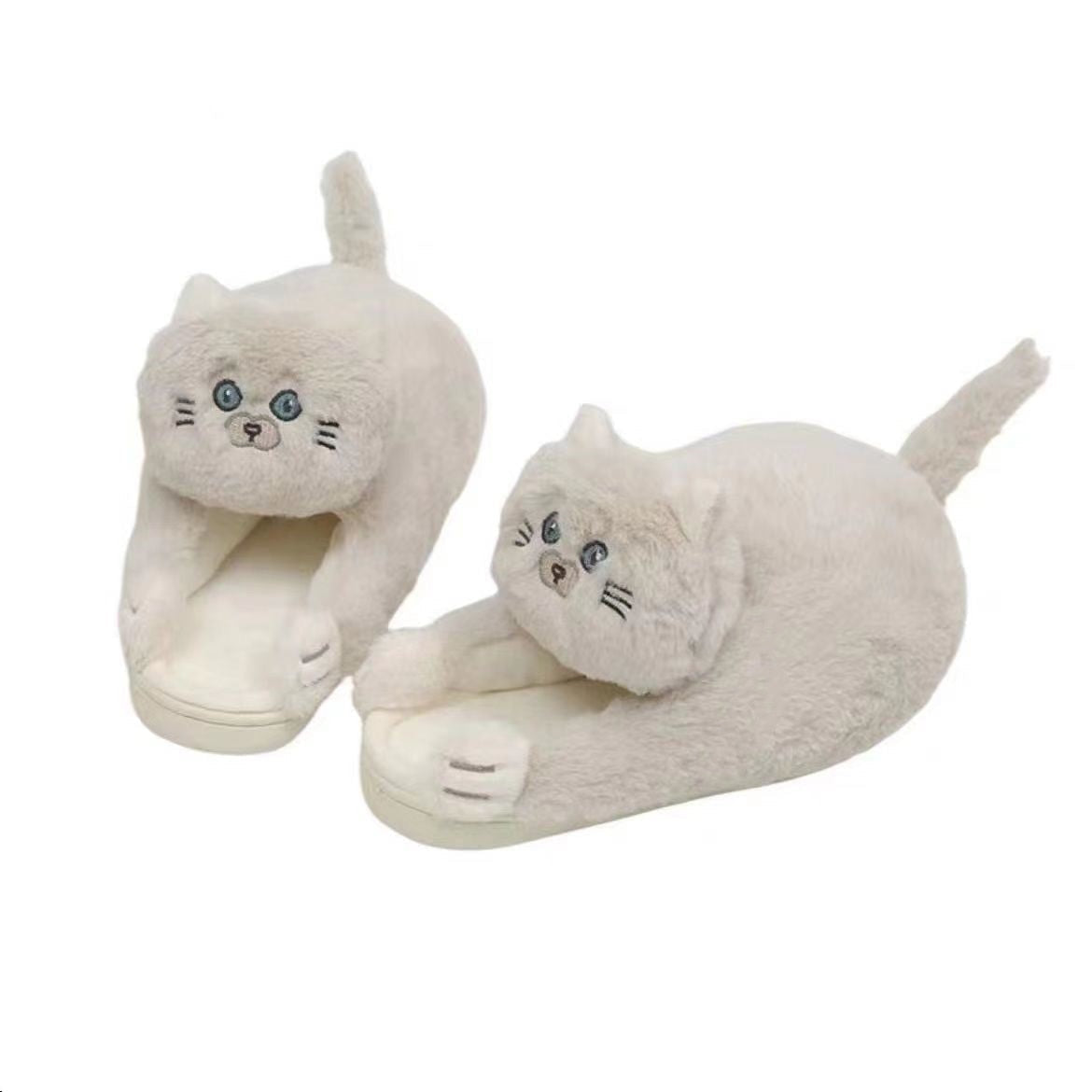 Cat Hug Slippers - Beige / 4.5 - Cat slippers
