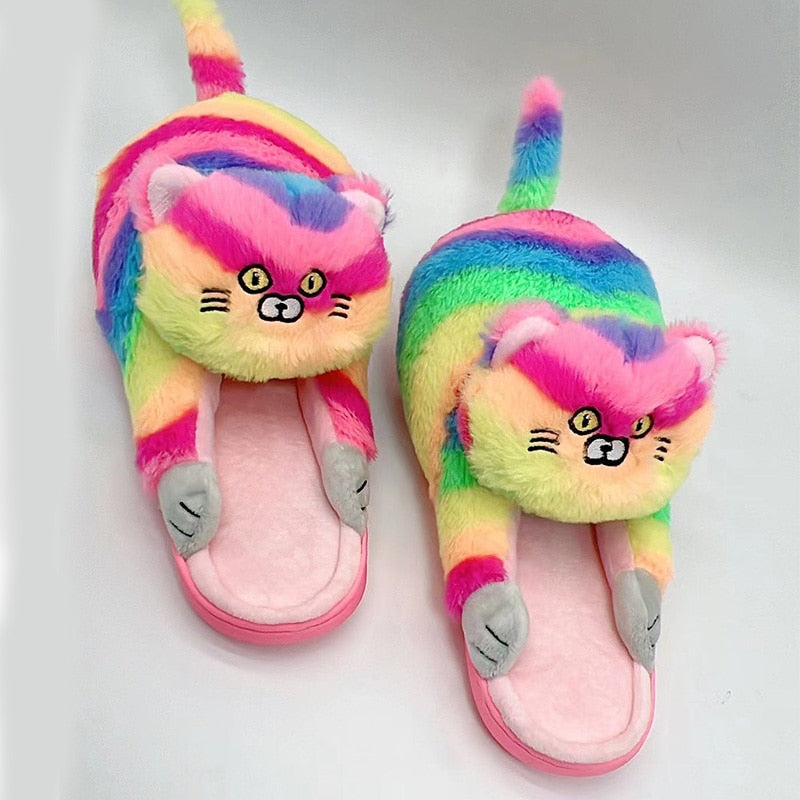 Cat Hug Slippers - Rainbow / 4.5 - Cat slippers