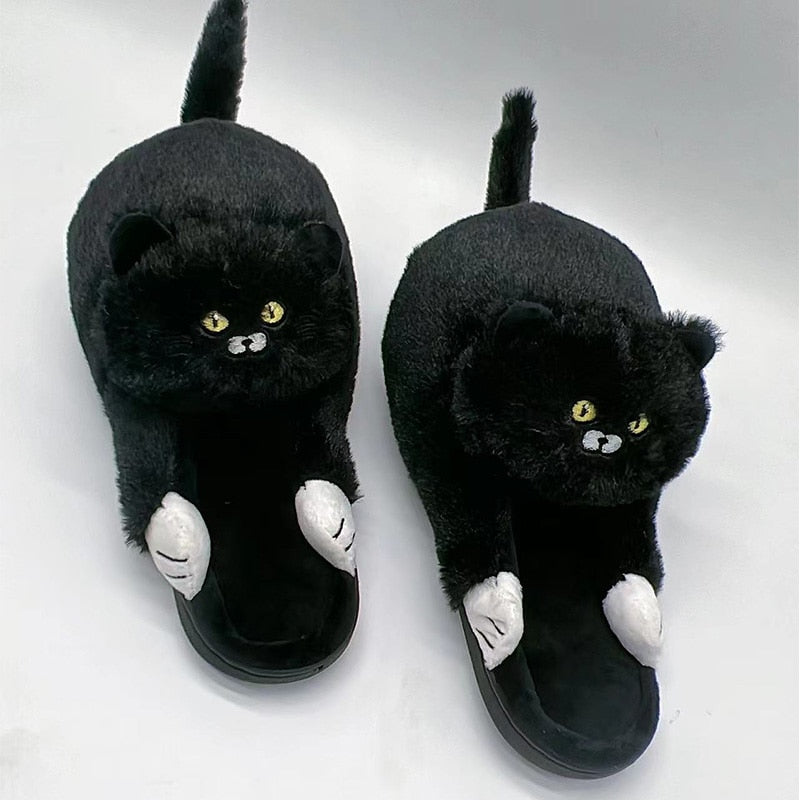 Cat Hug Slippers - Black / 4.5 - Cat slippers