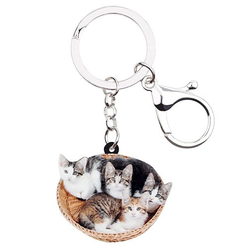 Cat in Basket Keychain - Cat Keychains