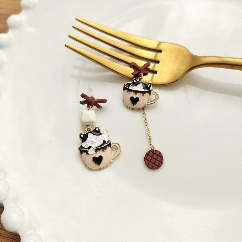 Cat in Cup Earrings - Cat earrings