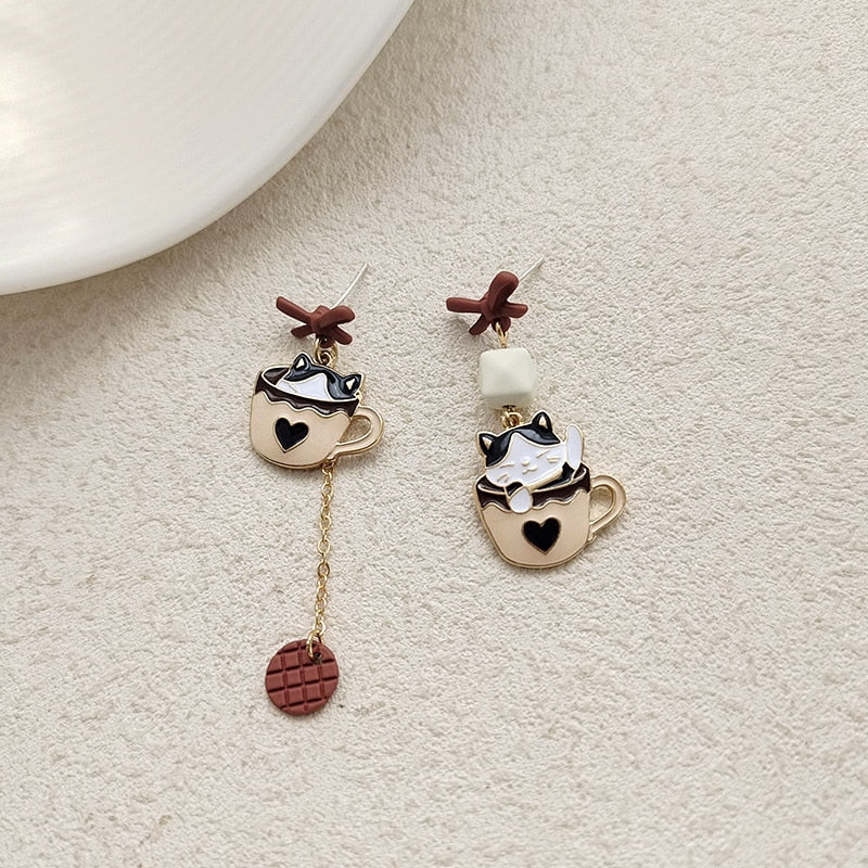 Cat in Cup Earrings - Cat earrings
