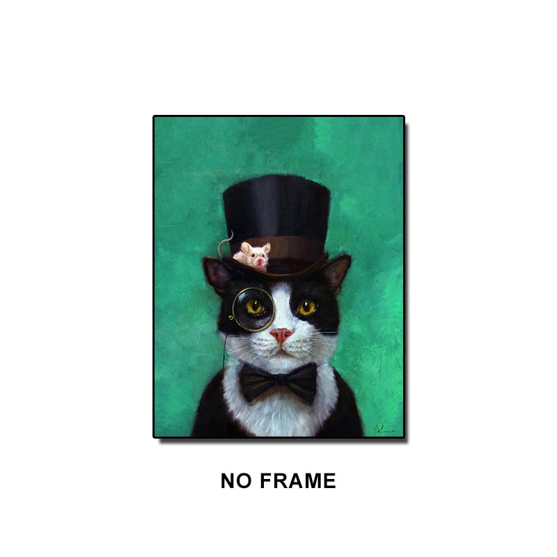 Cat in the Hat Wall Art - 20X25cm No Frame / Green