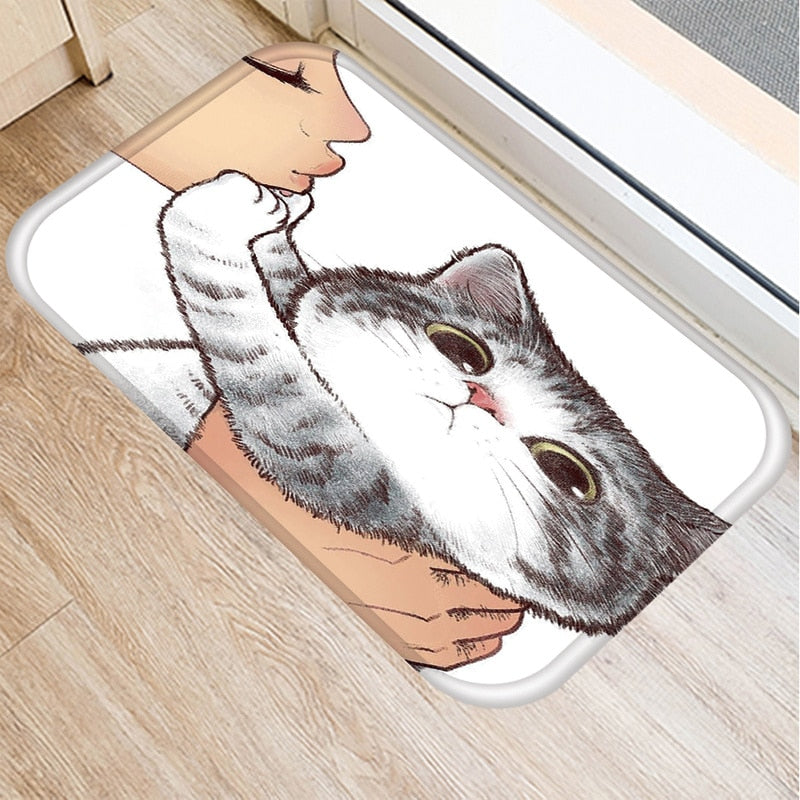 Cat Kitchen Rug - White and Grey / 40cmx60cm