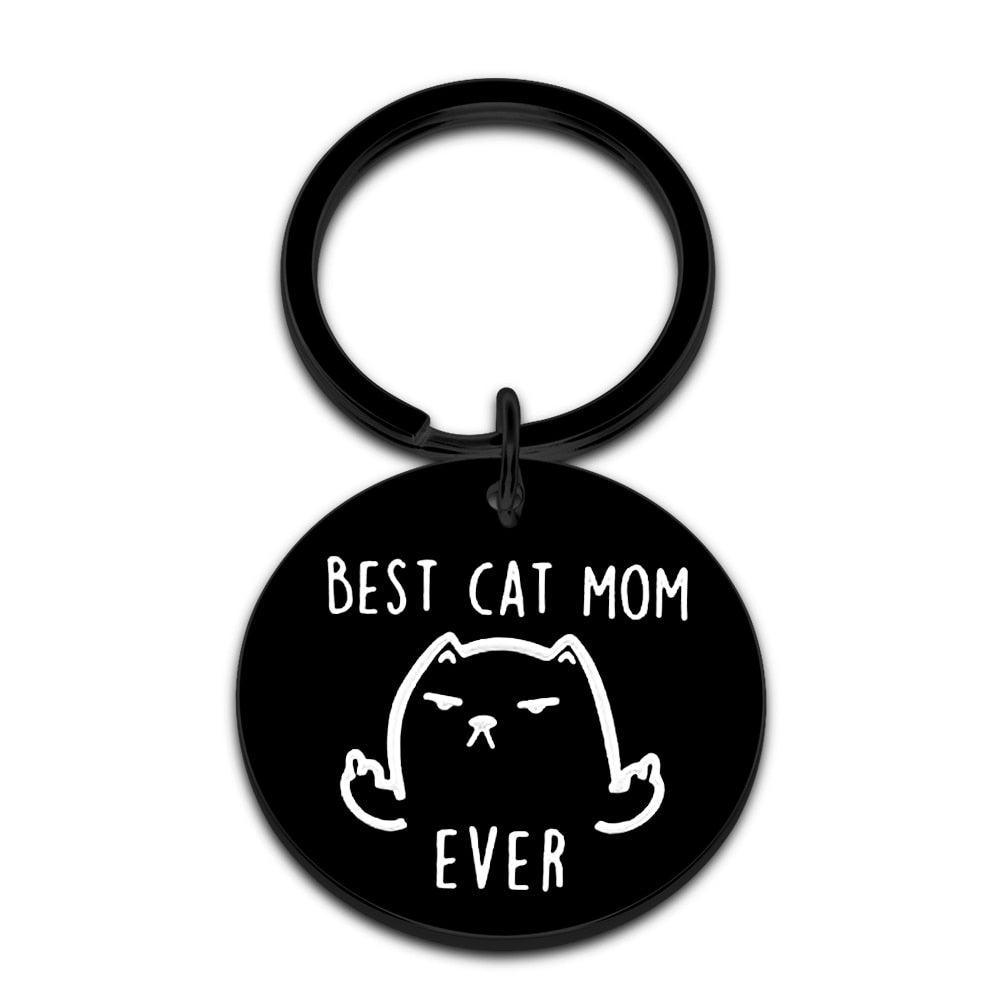 Cat Mom Keychain - Black - Cat Keychains