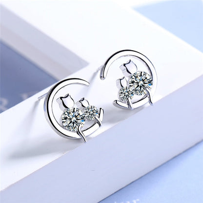 Cat Moon Earrings - Cat earrings