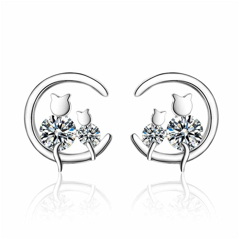 Cat Moon Earrings - Cat earrings