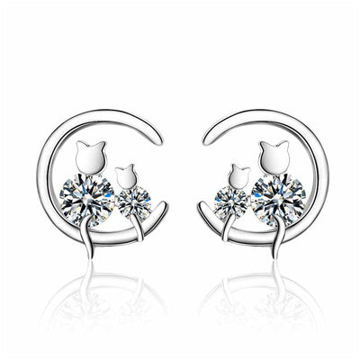 Cat Moon Earrings - Cat earrings