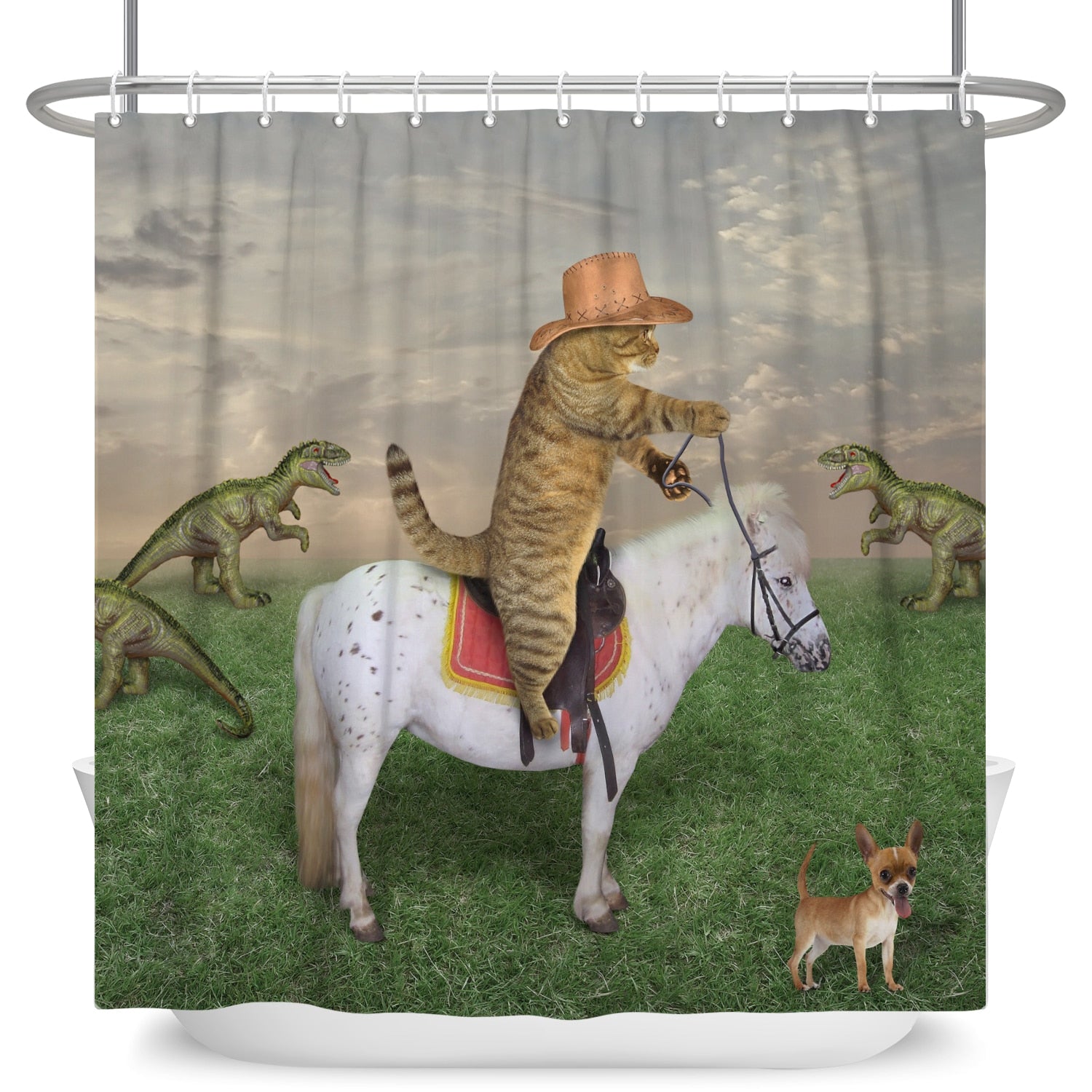 Cat on Horse Shower Curtain - Horse / W120xH180cm