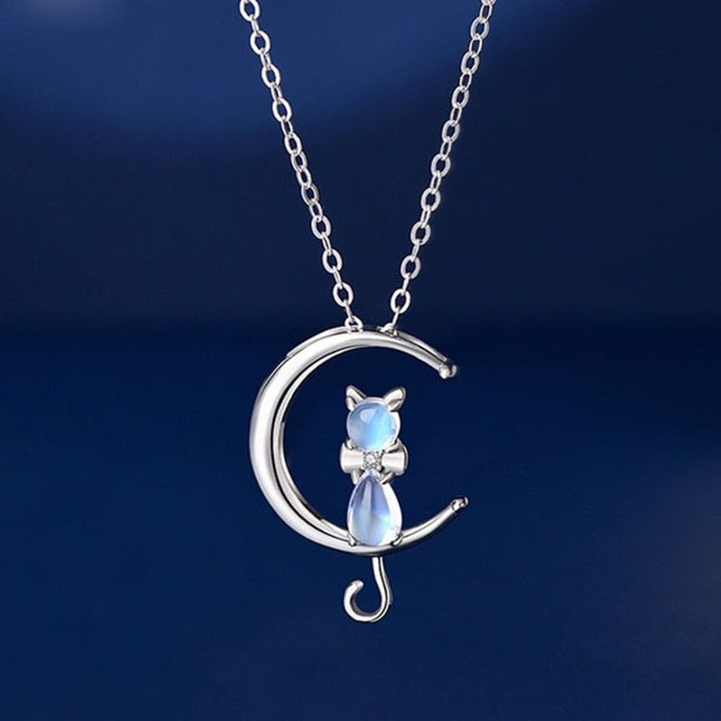 Cat on the Moon Necklace - Cat necklace
