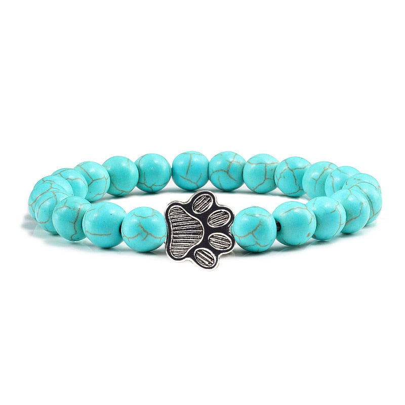 Cat Paw Beaded Bracelet - Light Blue - Cat bracelet
