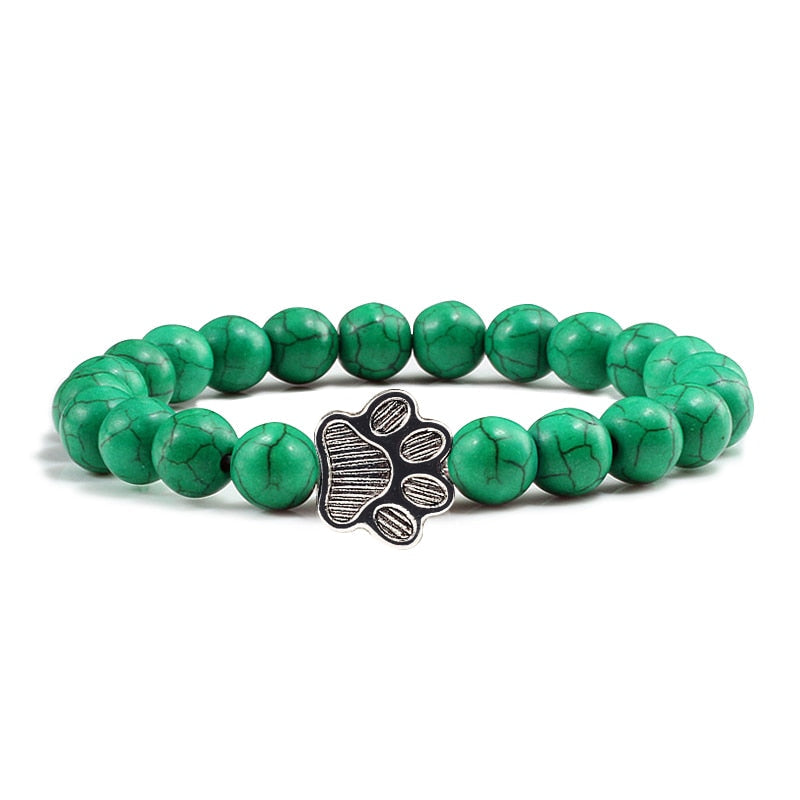 Cat Paw Beaded Bracelet - Dark Green - Cat bracelet