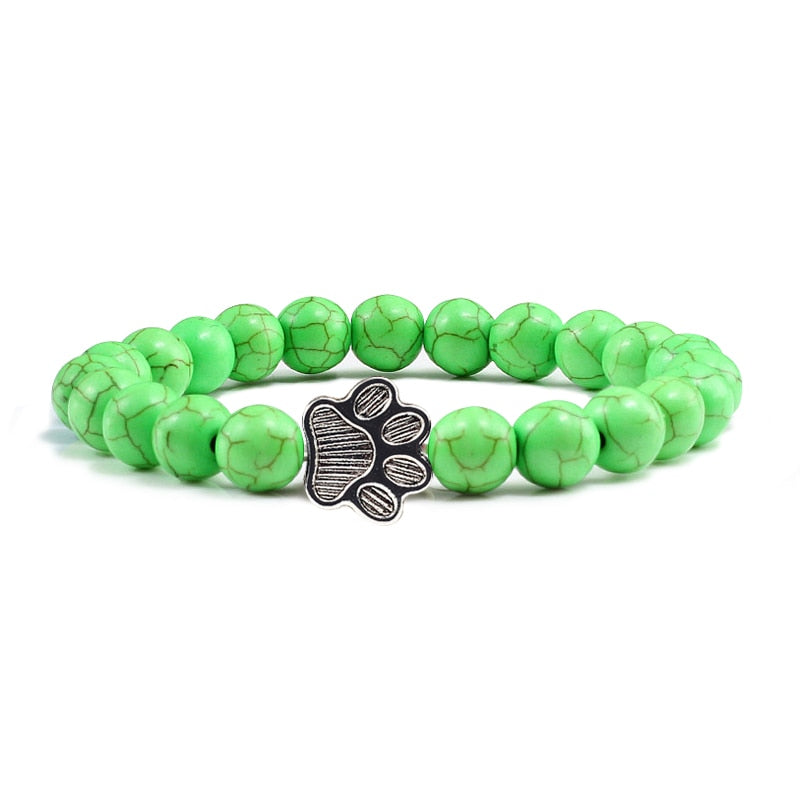 Cat Paw Beaded Bracelet - Green - Cat bracelet