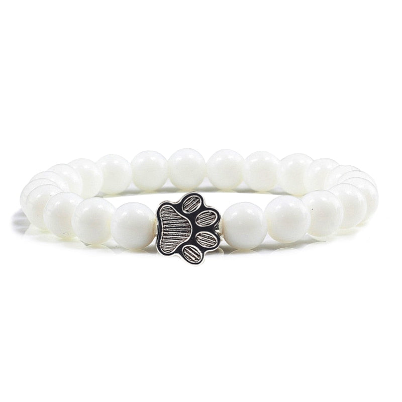 Cat Paw Beaded Bracelet - White Porcelain - Cat bracelet