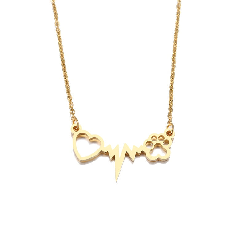 Cat Paw Heart Necklace - Gold - Cat necklace