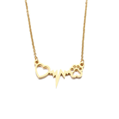 Cat Paw Heart Necklace - Gold - Cat necklace