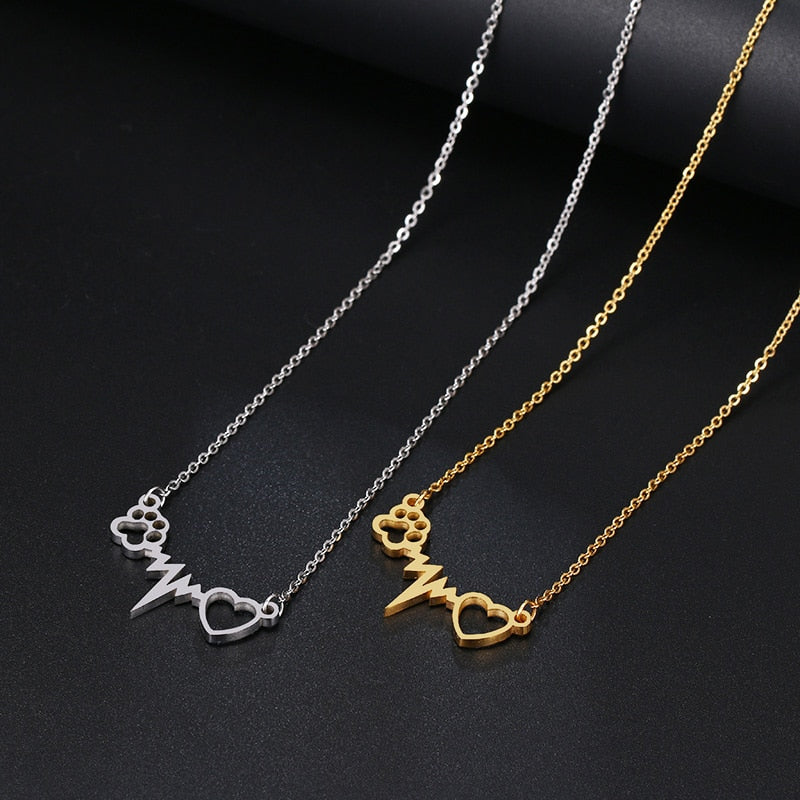 Cat Paw Heart Necklace - Cat necklace