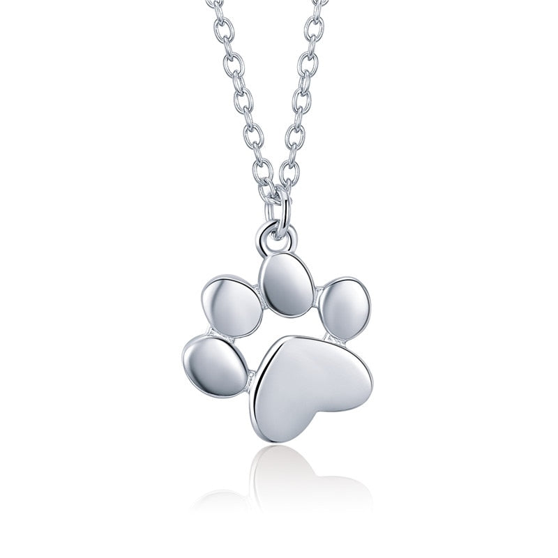 Cat Paw Print Necklace - Silver - Cat necklace