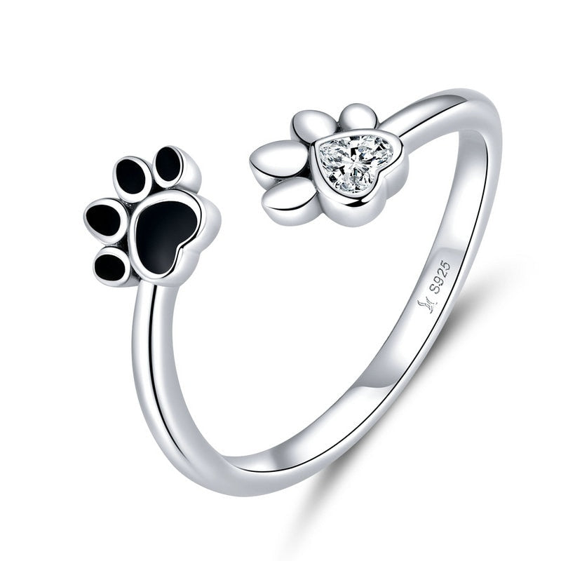 Cat Paw Silver Ring - Diamond Paw - cat rings