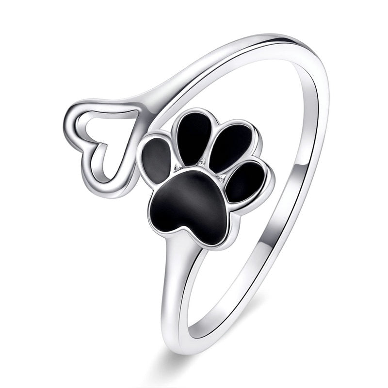Cat Paw Silver Ring - Heart - cat rings