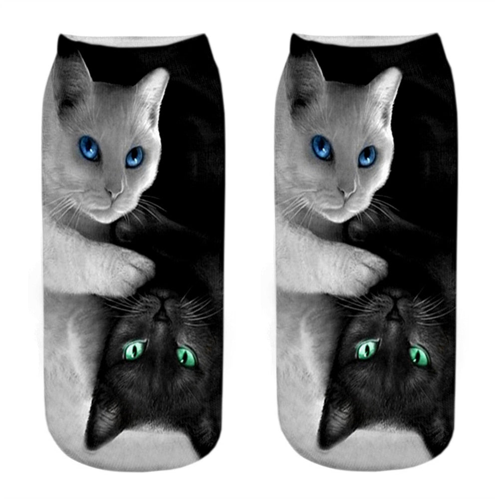 Cat Picture on Socks - Black and White / EU34-40 US4-7 - Cat