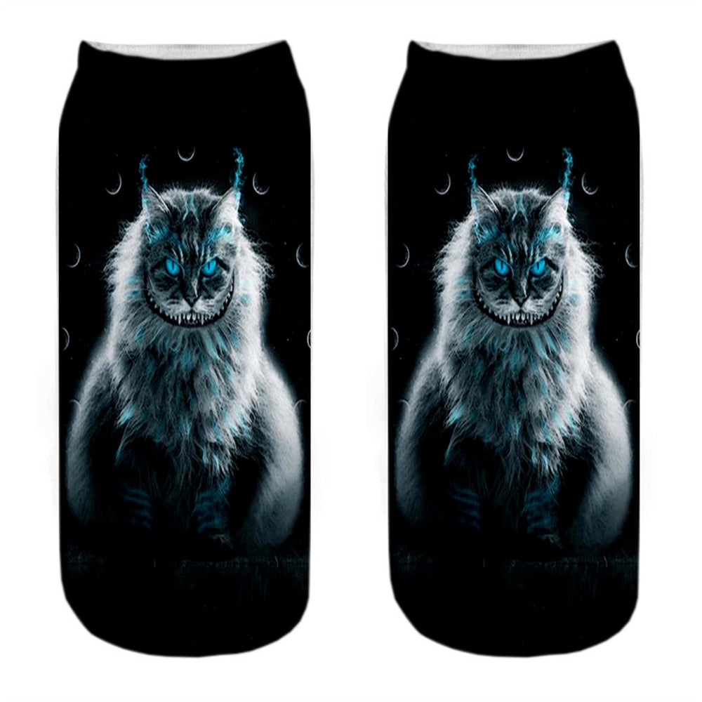 Cat Picture on Socks - Black Moonlight / EU34-40 US4-7 - Cat