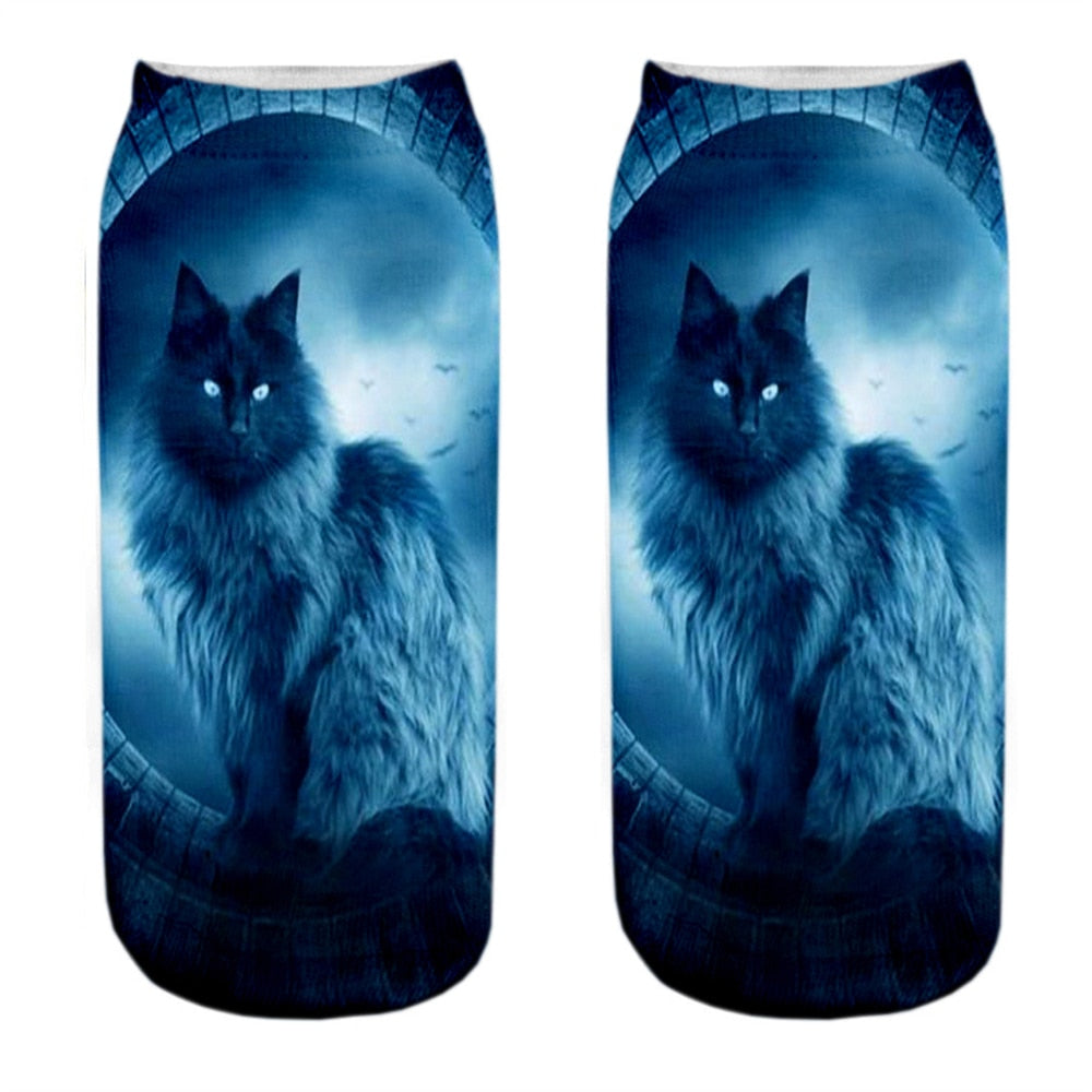 Cat Picture on Socks - Midnight Blue / EU34-40 US4-7 - Cat