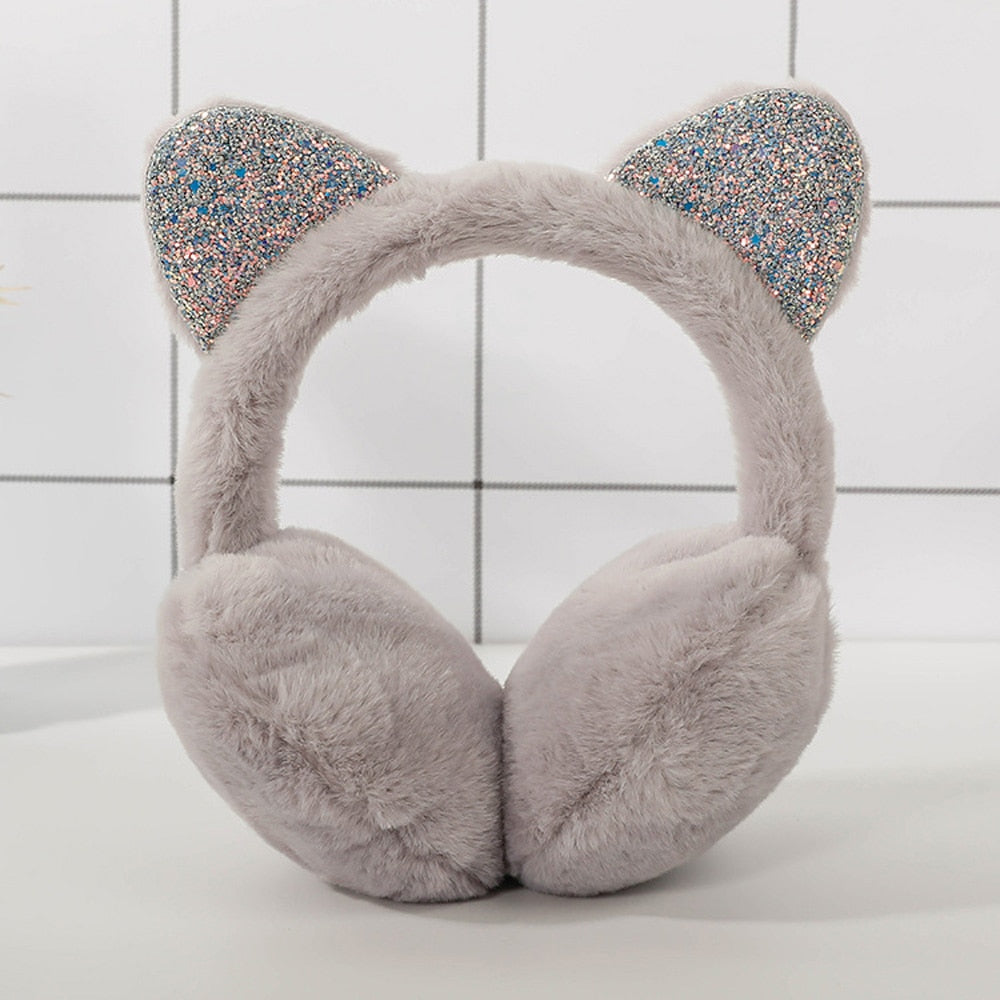 Cat Plush Earmuffs - grey / China - Cat Plush Earmuffs