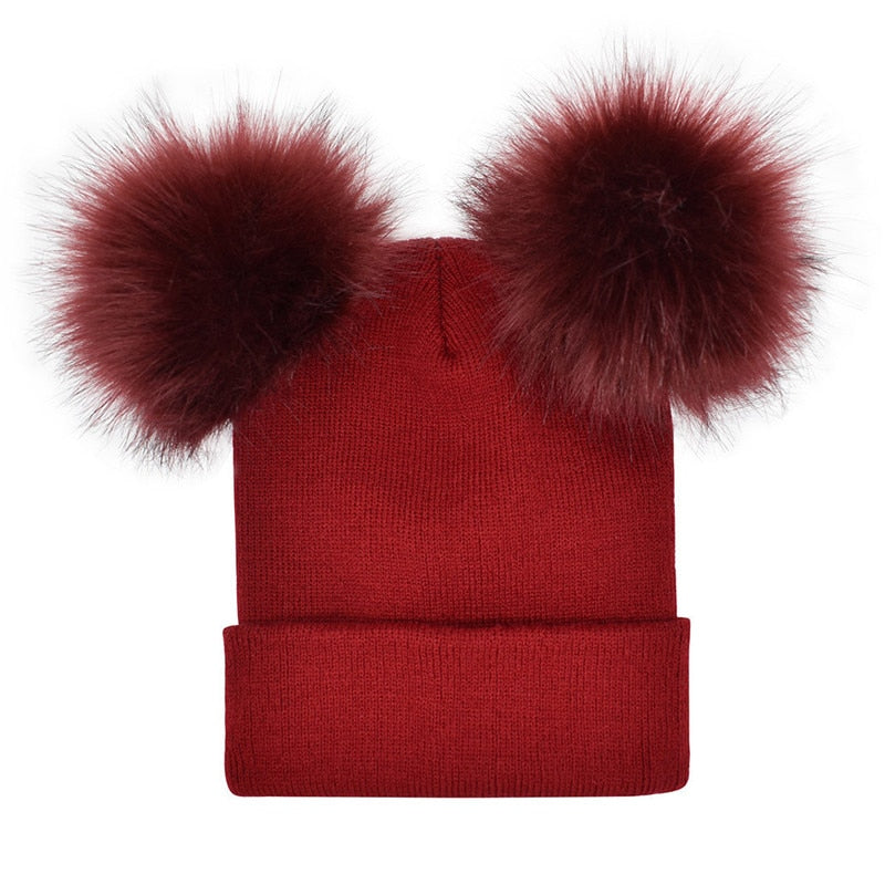 Cat pom pom Beanie - Red - Cat beanie