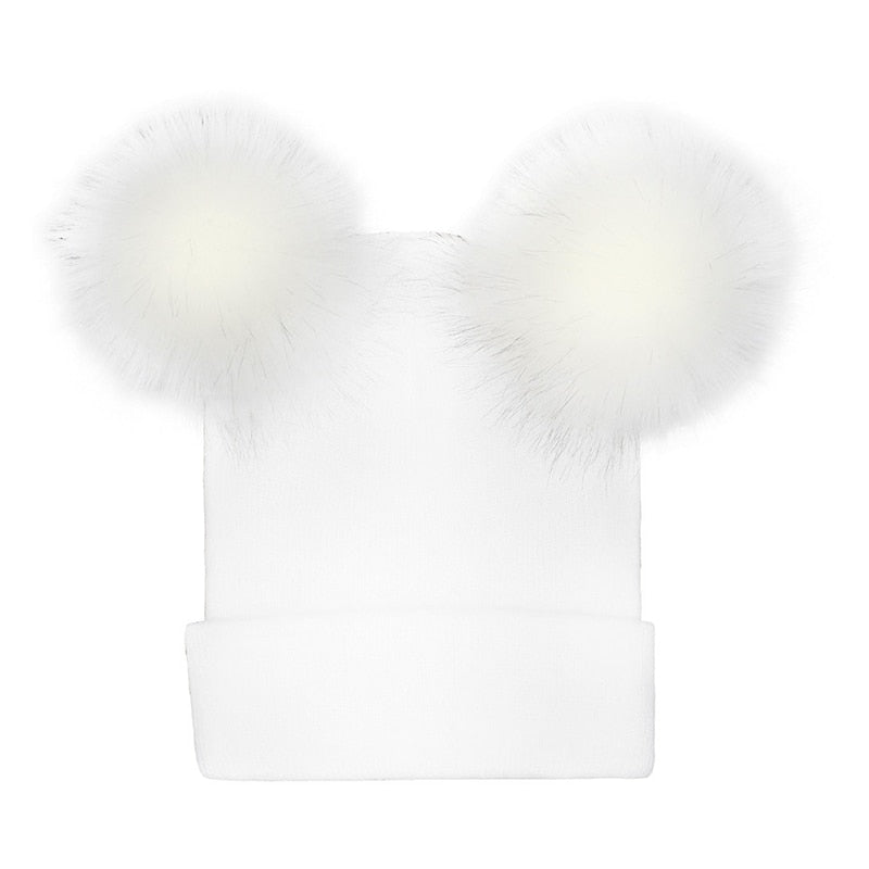 Cat pom pom Beanie - White - Cat beanie