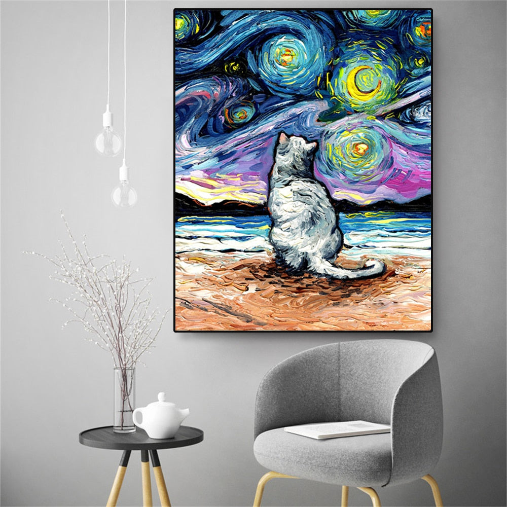 Cat Posters Art Prints - 30X40cm no frame / Starry Night -