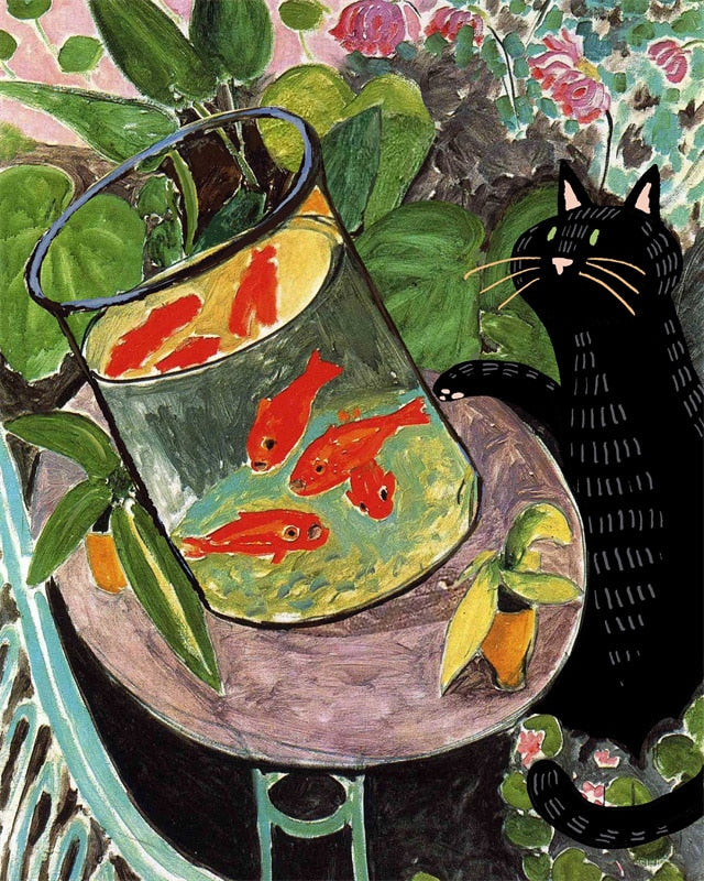 Cat Posters Art Prints - 30X40cm no frame / Fish Black - Cat
