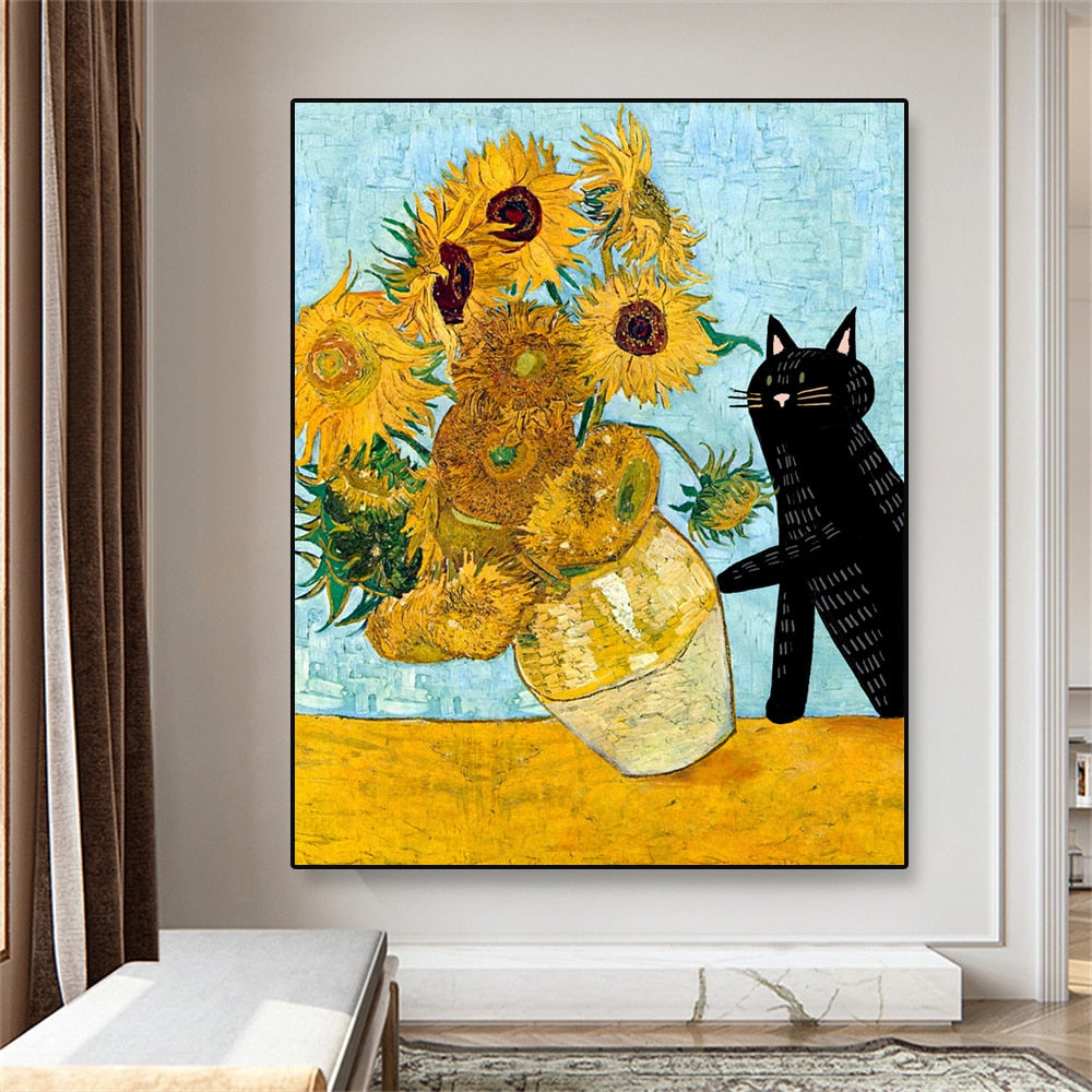 Cat Posters Art Prints - 30X40cm no frame / Sunflower - Cat
