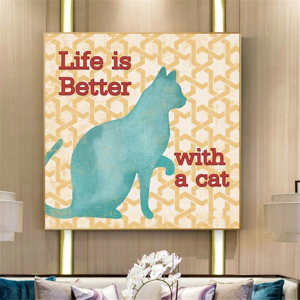 Cat Posters With Sayings - 20x20 CM Unframed / Life - Cat