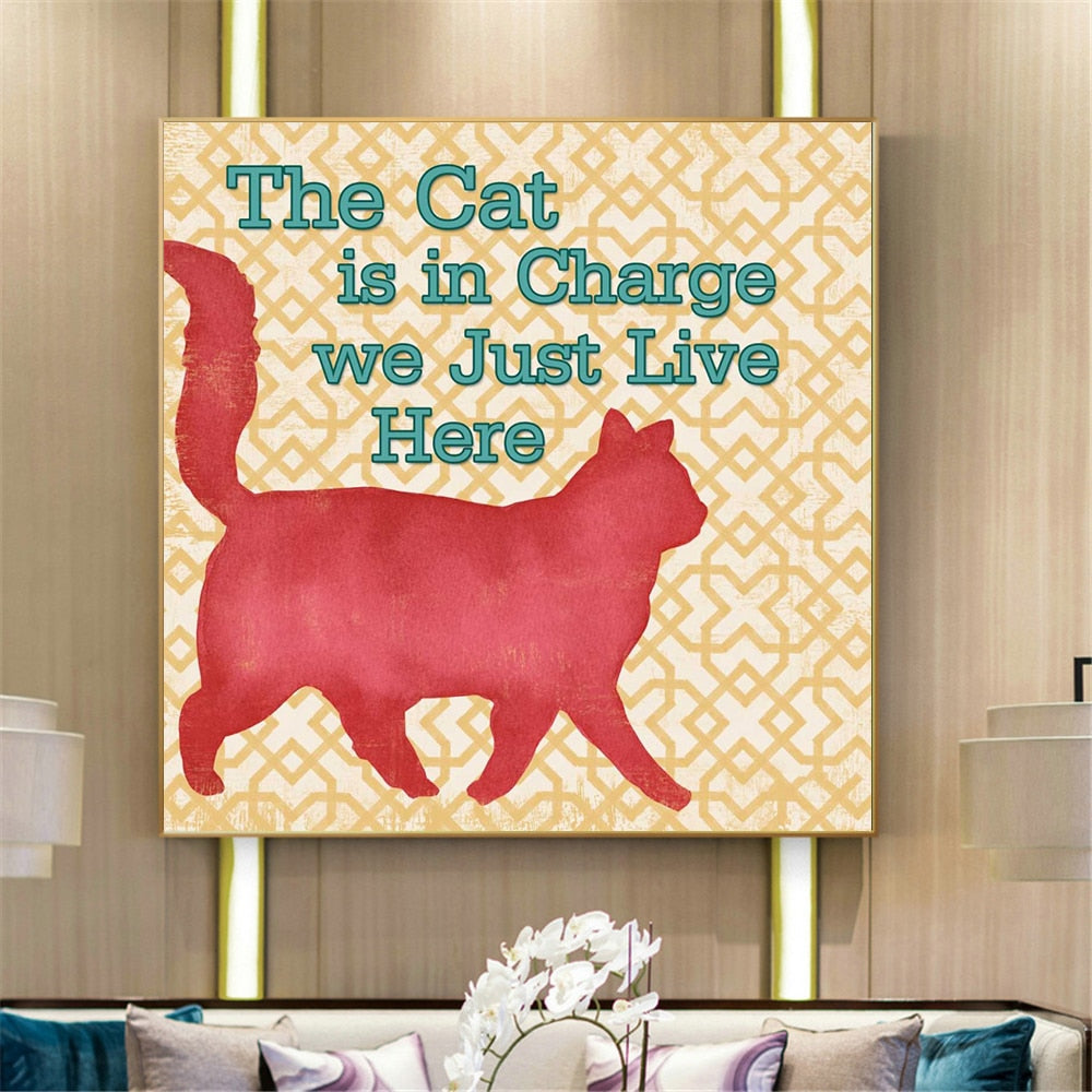 Cat Posters With Sayings - 20x20 CM Unframed / In Charge -
