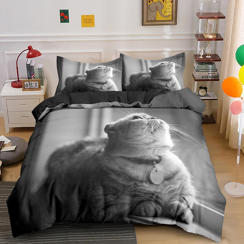 Cat Print Duvet Cover - Black / US Twin 173x218cm