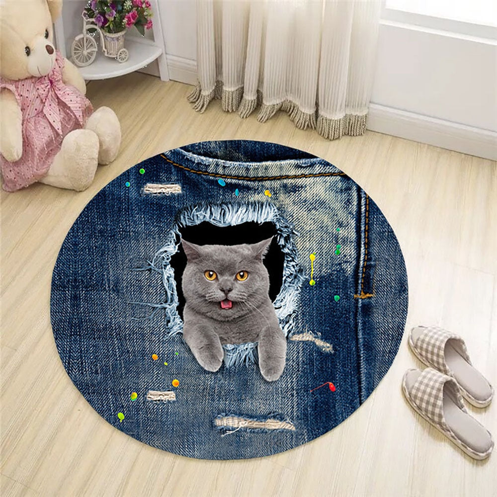 Cat Print Rug - Grey / China
