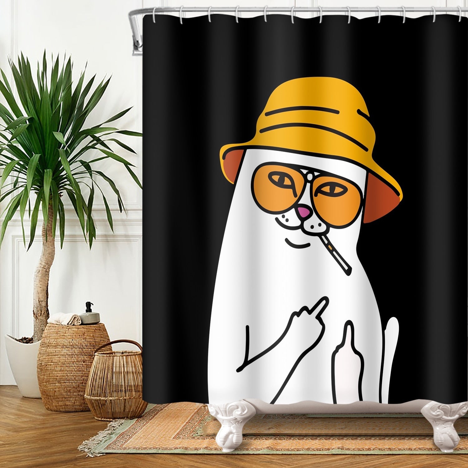 Cat Print Shower Curtain - Cool / W120xH180cm