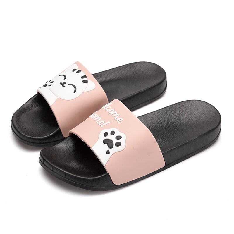 Cat Print Slippers - Pink / 5.5 - Cat slippers