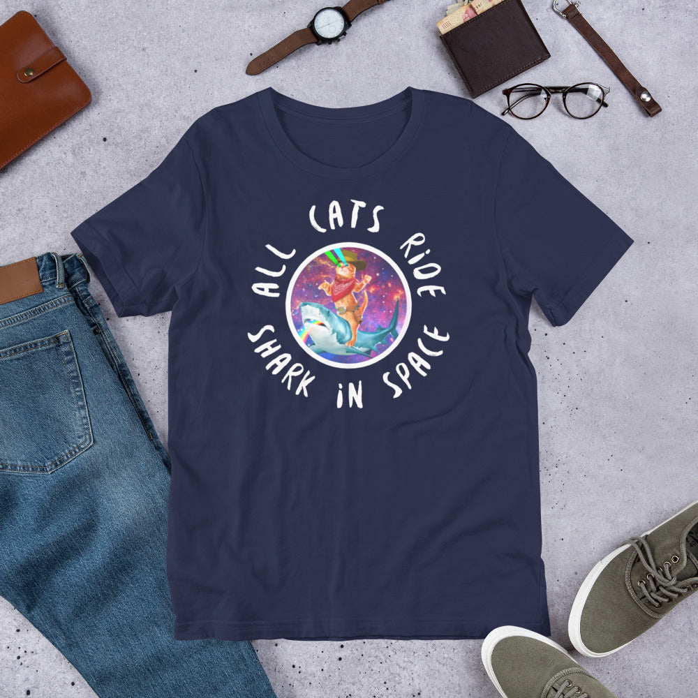 Cat Riding Shark shirt - Navy / XS