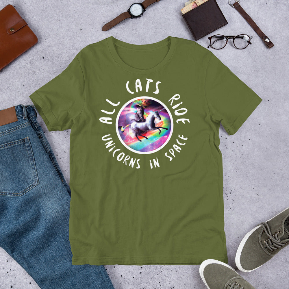 Cat Riding Unicorn shirt - Olive / S