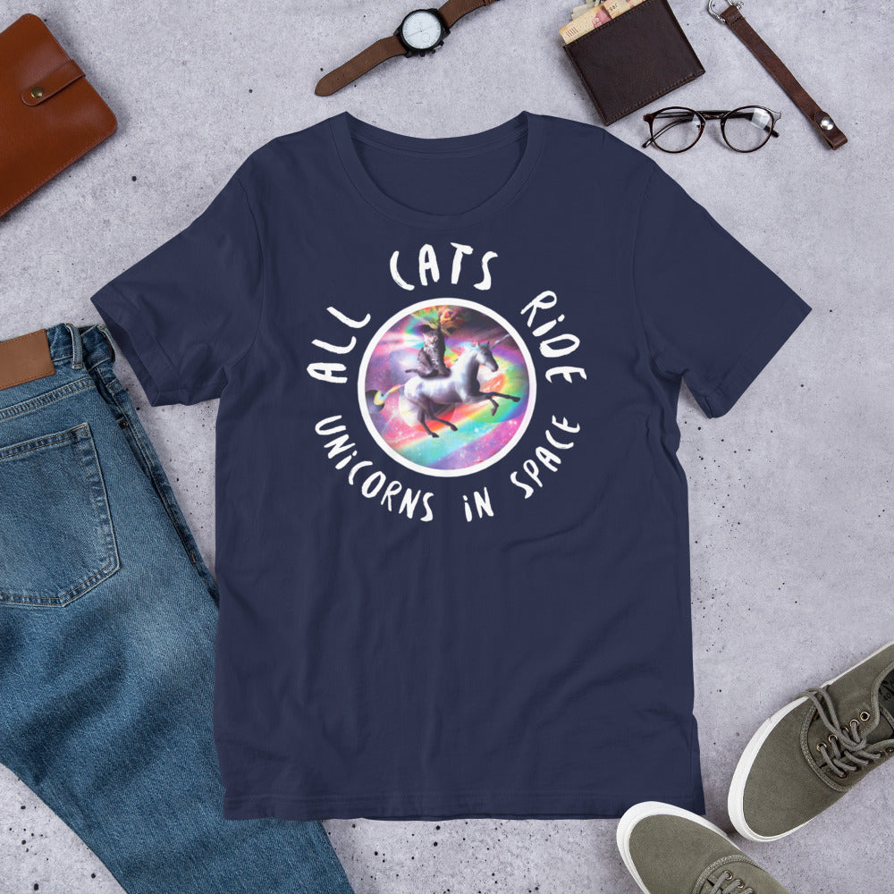 Cat Riding Unicorn shirt - Navy / XS