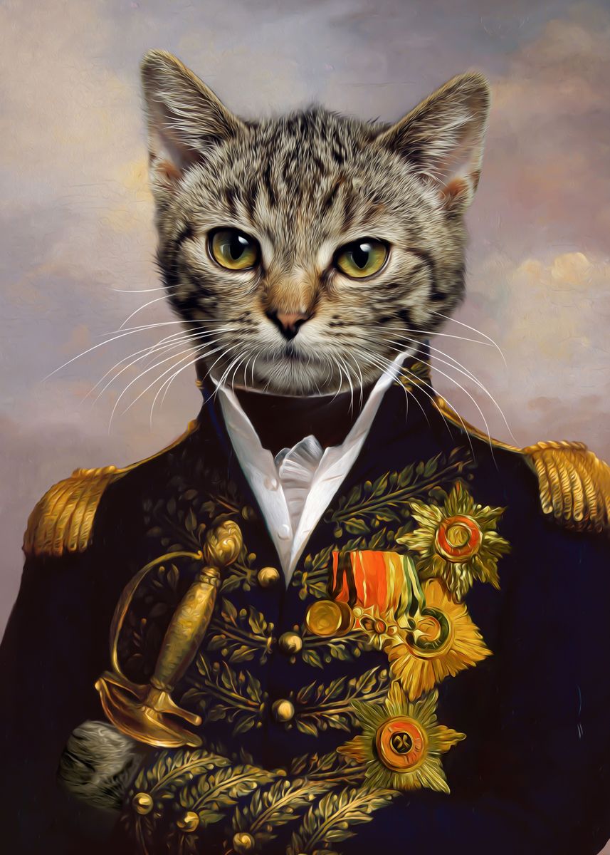 Cat Royalty Painting - 21x30cm no frame / Grey
