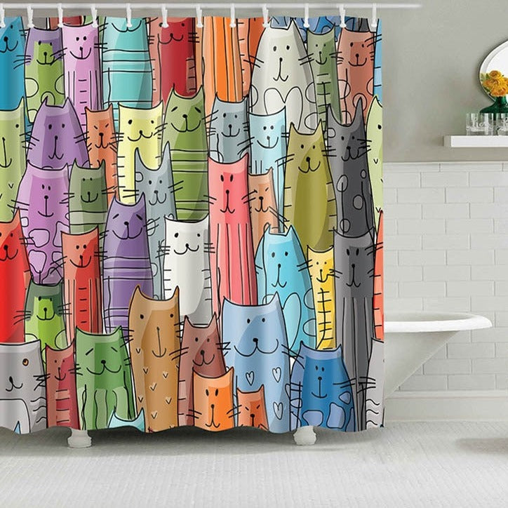 Cat Shower Curtain Set - Cute / W90xH180cm