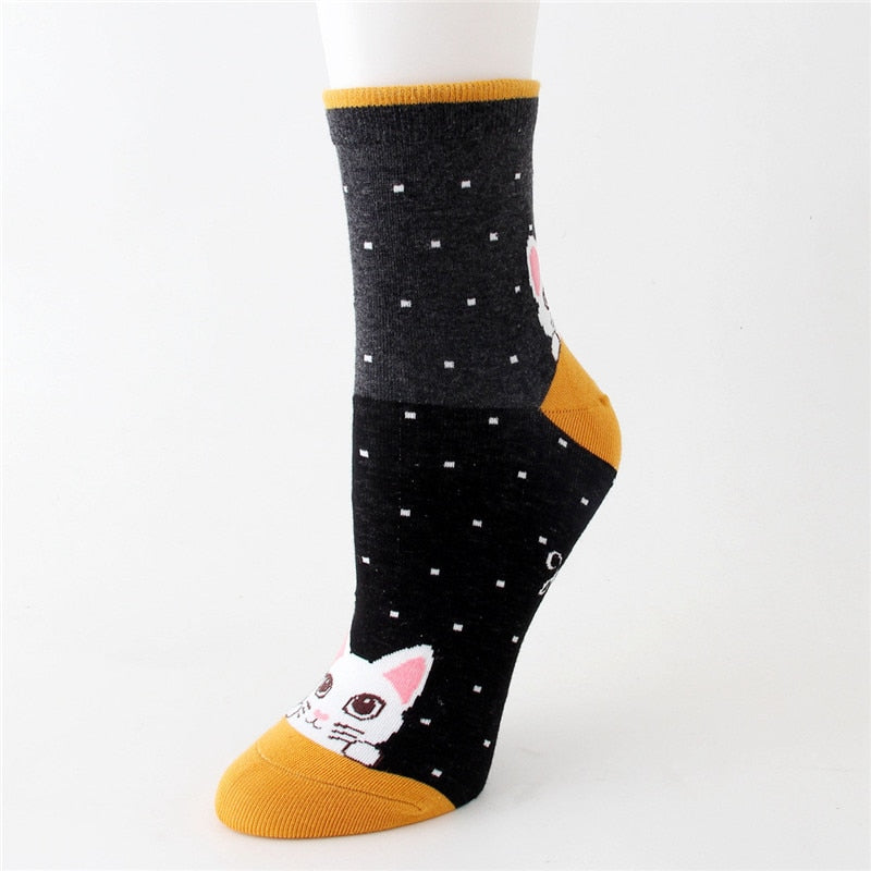 Cat Slipper Socks - Black-Yellow - Cat Socks