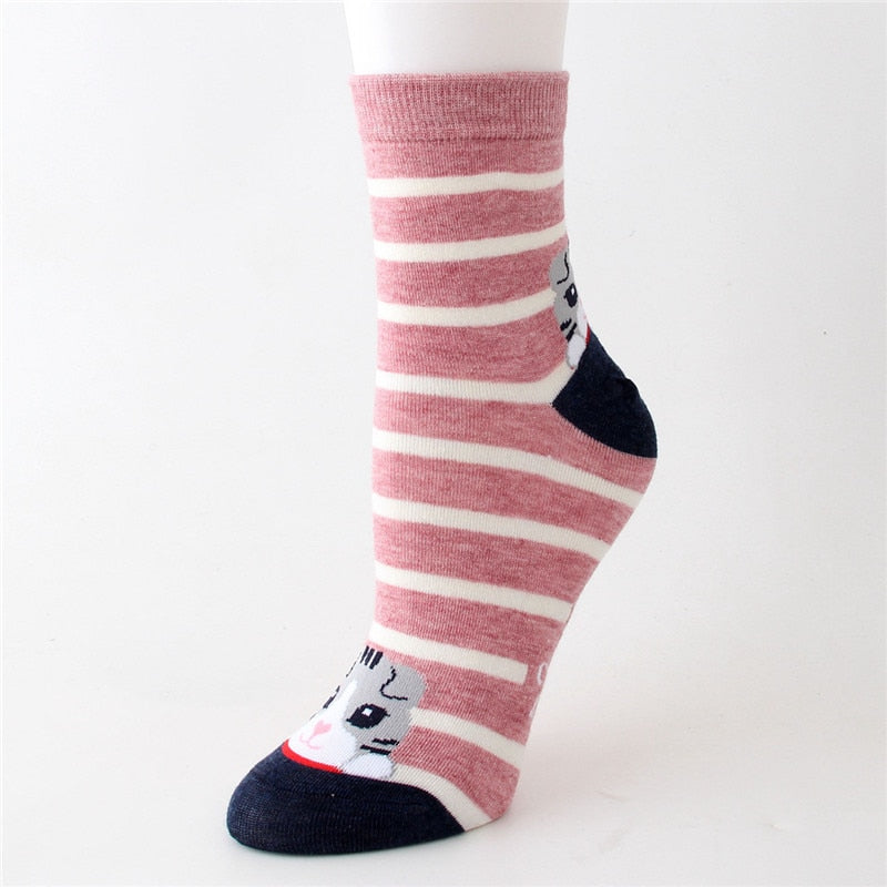 Cat Slipper Socks - Pink Striped - Cat Socks
